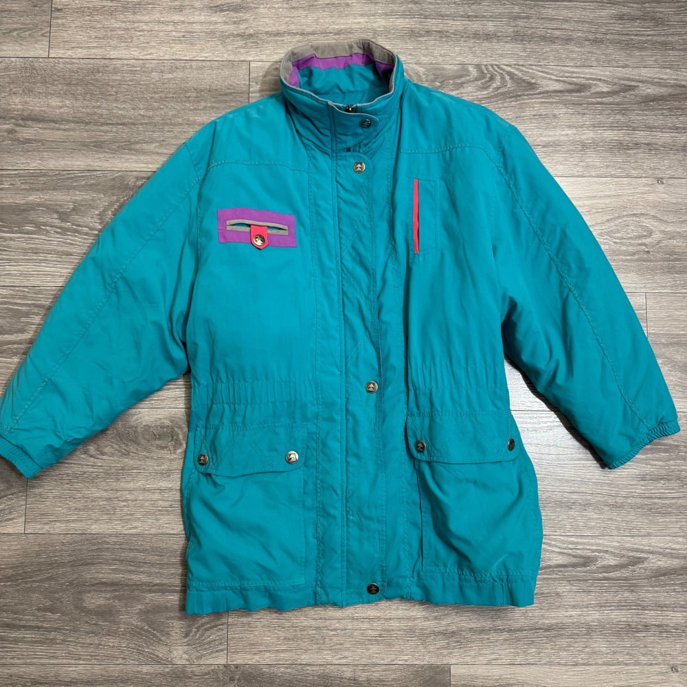 Vintage 90s Segrets Ski Jacket M Teal Womens Insulated Parka Windbreaker‎ Retro